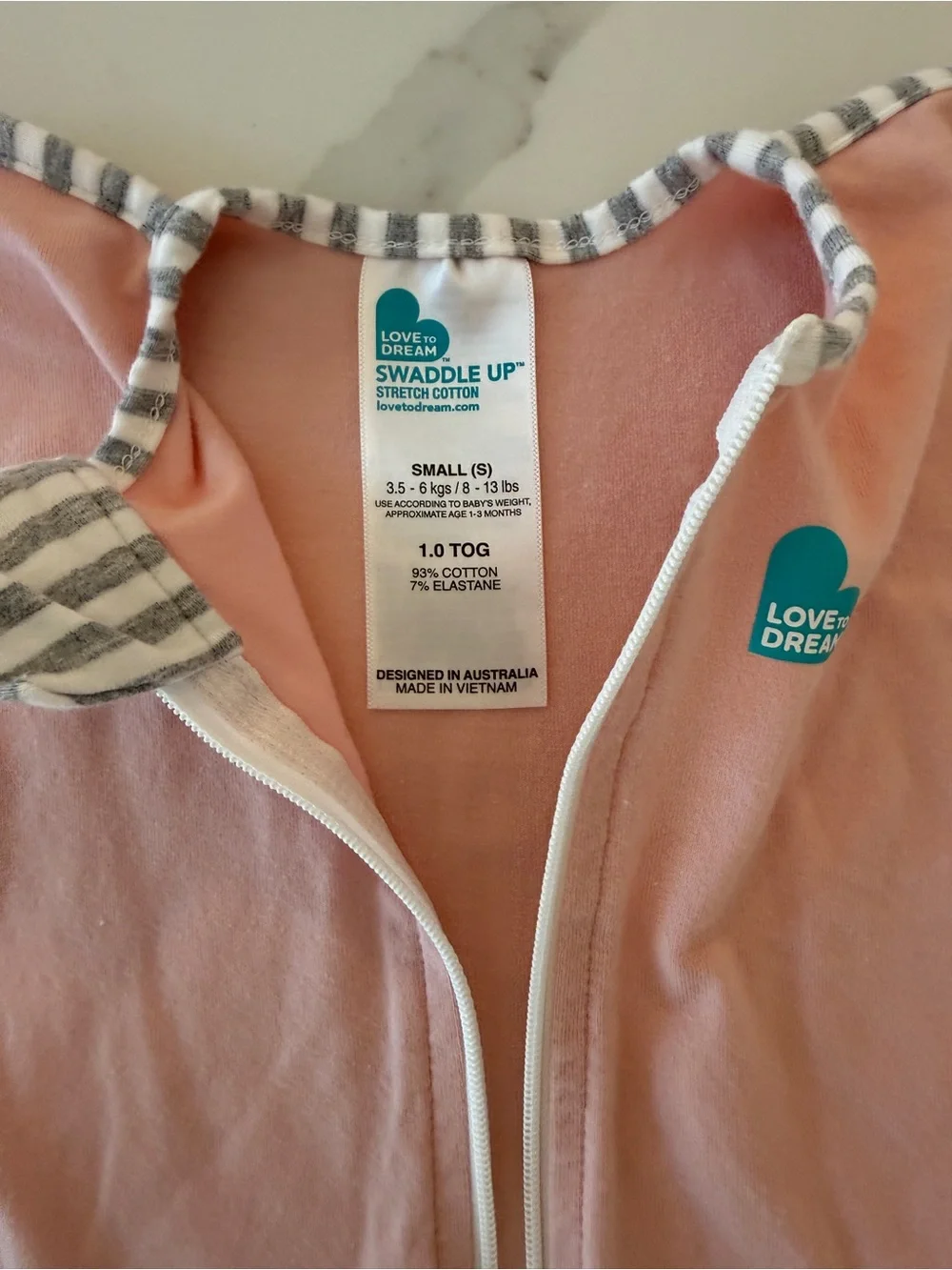 Love to Dream Pink Swaddle Sleep Sack with Striped Trim